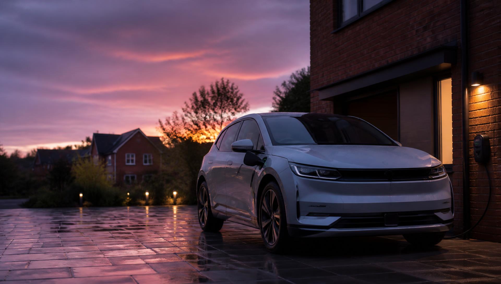 Electric car charging on a bright modern UK forecourt